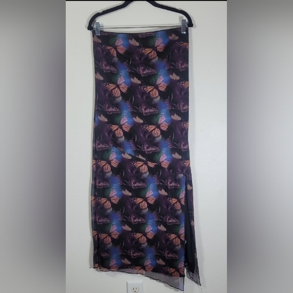 🦋 Vintage Y2K 90s Butterfly Strapless Sheer Fairy Goth Asymmetrical Midi Dress - Picture 2 of 14